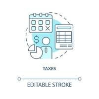 Taxes turquoise concept icon. Regular payments control. Employee payroll deduction abstract idea thin line illustration. Isolated outline drawing. Editable stroke vector