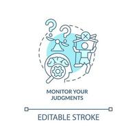 Monitor your judgments turquoise concept icon. Protecting brain from bad news abstract idea thin line illustration. Isolated outline drawing. Editable stroke vector