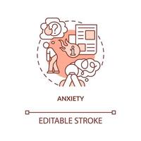 Anxiety red concept icon. Media overload. Obsessively reading news issue abstract idea thin line illustration. Isolated outline drawing. Editable stroke vector