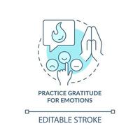 Practice gratitude for emotions turquoise concept icon. Calm content anxiety abstract idea thin line illustration. Isolated outline drawing. Editable stroke vector