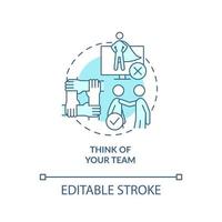 Think of your team turquoise concept icon. Calm information anxiety abstract idea thin line illustration. Isolated outline drawing. Editable stroke vector