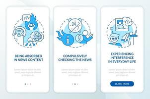 Negative effects of digital media blue onboarding mobile app screen. Walkthrough 3 steps editable graphic instructions with linear concepts. UI, UX, GUI template vector