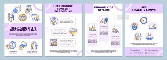 Stop doomscrolling tips for parents brochure template. Leaflet design with linear icons. Editable 4 vector layouts for presentation, annual reports