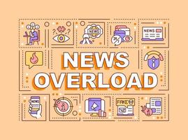 News overload word concepts orange banner. Information consumption. Infographics with editable icons on color background. Isolated typography. Vector illustration with text