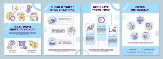 Deal with news overload brochure template. Mental health. Leaflet design with linear icons. Editable 4 vector layouts for presentation, annual reports