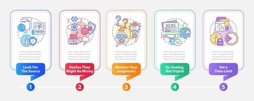 Information overload tips onboarding rectangle infographic template. Data visualization with 5 steps. Editable timeline info chart. Workflow layout with line icons vector