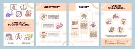 Causes of doomscrolling brochure template. News overload. Leaflet design with linear icons. Editable 4 vector layouts for presentation, annual reports