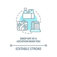 Drop off at location near you turquoise concept icon. Place to receive parcel abstract idea thin line illustration. Isolated outline drawing. Editable stroke vector