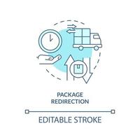 Package redirection turquoise concept icon. Postal services examples abstract idea thin line illustration. Isolated outline drawing. Editable stroke vector