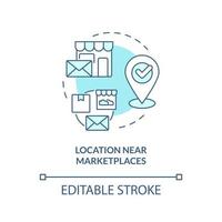 Location near marketplaces turquoise concept icon. Place of parcels dispatch abstract idea thin line illustration. Isolated outline drawing. Editable stroke vector