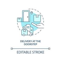 Delivery at doorstep turquoise concept icon. Address shipping. Courier services abstract idea thin line illustration. Isolated outline drawing. Editable stroke vector