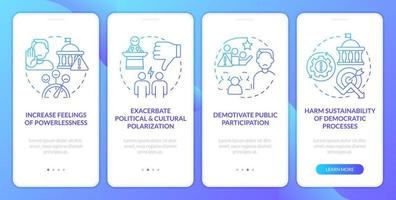 Conventional engagement troubles blue gradient onboarding mobile app screen. Walkthrough 4 steps graphic instructions with linear concepts. UI, UX, GUI template vector