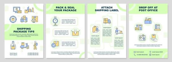 Shipping package tips light green brochure template. Leaflet design with linear icons. Editable 4 vector layouts for presentation, annual reports
