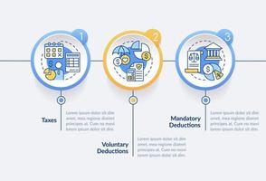 nómina de sueldos deducciones tipos circulo infografía modelo. retener. datos visualización con 3 pasos. editable cronograma informacion cuadro. flujo de trabajo diseño con línea íconos vector