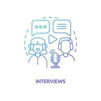 Interviews blue gradient concept icon. Digital audio content. Online broadcasting. Common podcast genre abstract idea thin line illustration. Isolated outline drawing vector