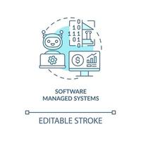 Software managed systems turquoise concept icon. Payrolls processing automation abstract idea thin line illustration. Isolated outline drawing. Editable stroke vector