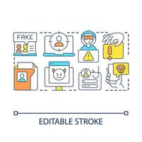 Hacker attacks concept icon. Impersonation crime. Steal personal data. Cyberthreats. Digital criminals abstract idea thin line illustration. Isolated outline drawing. Editable stroke vector