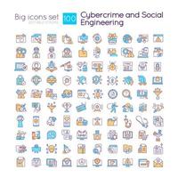 Cybercrime and social engineering RGB color icons set. Digital security. Protection. Isolated vector illustrations. Simple filled line drawings collection. Editable stroke
