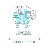 Track time and attendance turquoise concept icon. Management. Payroll processing step abstract idea thin line illustration. Isolated outline drawing. Editable stroke vector