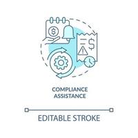 Compliance assistance turquoise concept icon. Payroll management software benefit abstract idea thin line illustration. Isolated outline drawing. Editable stroke vector