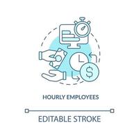 Hourly employees turquoise concept icon. Worker wage type. Payroll processing method abstract idea thin line illustration. Isolated outline drawing. Editable stroke vector