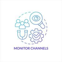 Monitor channels blue gradient concept icon. Interaction with brand. Social media. Involve customers abstract idea thin line illustration. Isolated outline drawing vector