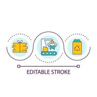 Recycled manufacturing loop concept icon. Reuse producing. Sustainable business. Ecological materials abstract idea thin line illustration. Isolated outline drawing. Editable stroke vector