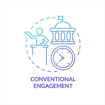 Conventional engagement blue gradient concept icon. Orator skill. Motivational public speaker. Presentation abstract idea thin line illustration. Isolated outline drawing vector
