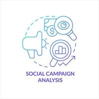 Social campaign analysis blue gradient concept icon. Measure effectiveness. Assess result. Marketing research abstract idea thin line illustration. Isolated outline drawing vector