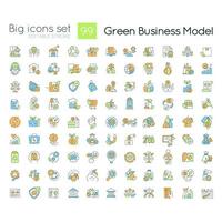 Environmental business model RGB color icons set. Eco-conscious society. Isolated vector illustrations. Simple filled line drawings collection. Editable stroke