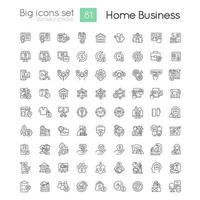 Home business linear big icons set. Self employment. Money earning. Distance work. Customizable thin line symbols. Isolated vector outline illustrations. Editable stroke