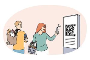 en línea pago y qr código concepto vector