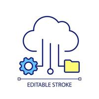 Cloud optimization RGB color icon. Storage adjustment. Database process. Collecting files. Server service. Isolated vector illustration. Simple filled line drawing. Editable stroke