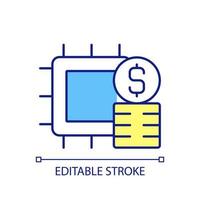 Computing technologies price RGB color icon. Digital chip. Programming costs. Software profit. Isolated vector illustration. Simple filled line drawing. Editable stroke