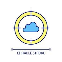 Focus on cloud RGB color icon. Monitoring weather. Data storage. Collecting digital information. Isolated vector illustration. Simple filled line drawing. Editable stroke