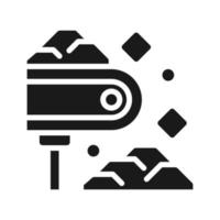 Conveyor black glyph icon. Automatic transportation of ore and rock. Coal mining. Heavy industry equipment. Silhouette symbol on white space. Solid pictogram. Vector isolated illustration