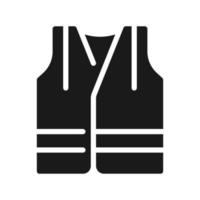 Reflective vest black glyph icon. Visible uniform for miners. Personal protection. Heavy industry equipment. Silhouette symbol on white space. Solid pictogram. Vector isolated illustration