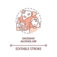 Excessive alcohol use red concept icon. Unhealthy lifestyle. Chronic disease risk abstract idea thin line illustration. Isolated outline drawing. Editable stroke vector