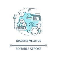 diabetes mellitus azul concepto icono. sangre glucosa nivel. crónico enfermedades grupo resumen idea Delgado línea ilustración. aislado contorno dibujo. editable carrera vector