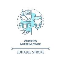 Certified nurse midwife blue concept icon. Chronic care management provider abstract idea thin line illustration. Isolated outline drawing. Editable stroke vector