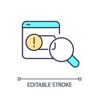 Find problem RGB color icon. Identify mistake. Define flaw. Search issue. Determine trouble. Error detection. Isolated vector illustration. Simple filled line drawing. Editable stroke