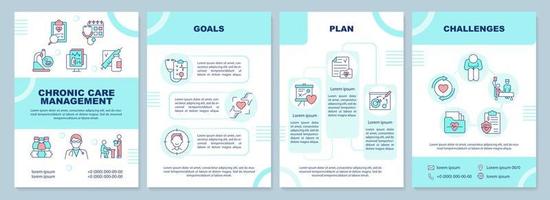 Chronic care management turquoise brochure template. Leaflet design with linear icons. Editable 4 vector layouts for presentation, annual reports