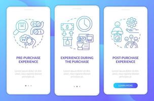 Fully immersive sensory experience blue gradient onboarding mobile app screen. Walkthrough 3 steps graphic instructions with linear concepts. UI, UX, GUI template vector