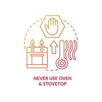 Never use oven to warm house red gradient concept icon. Safety during heating season. Fire risk abstract idea thin line illustration. Isolated outline drawing vector