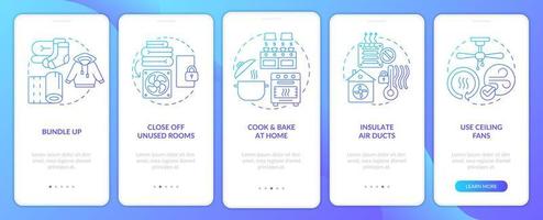 Prepare for winter heating season onboarding blue gradient mobile app screen. Walkthrough 5 steps graphic instructions with linear concepts. UI, UX, GUI template vector