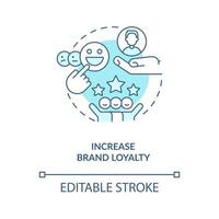 Increase brand loyalty turquoise concept icon. Customer satisfaction. Positive assess abstract idea thin line illustration. Isolated outline drawing. Editable stroke vector