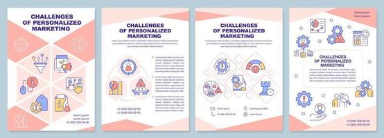 Personalized marketing challenges terracotta brochure template. Leaflet design with linear icons. Editable 4 vector layouts for presentation, annual reports