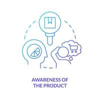 Awareness of product blue gradient concept icon. Sensory system in customer behaviour abstract idea thin line illustration. Connect with senses. Isolated outline drawing vector