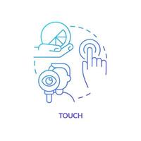 Touch blue gradient concept icon. Sensory marketing sense abstract idea thin line illustration. Customer feels physical products. Personalization. Isolated outline drawing vector