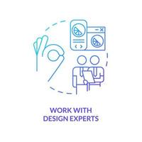 Work with design experts blue gradient concept icon. Sensory branding strategy abstract idea thin line illustration. Consultation. Social media. Isolated outline drawing vector